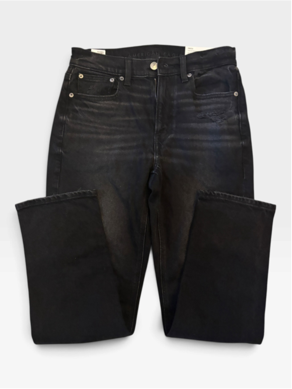 NWT American Eagle Stretch Black Super Hi-Rise Ankle Straight Jean - Size 2